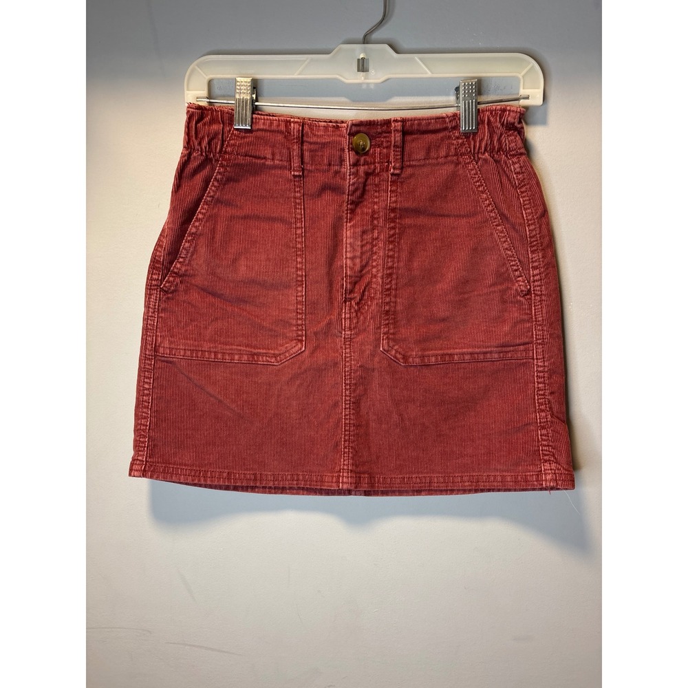 American Eagle Corduroy‎ Mini Skirt Womens Burgandy Super Stretch Utility Pocket